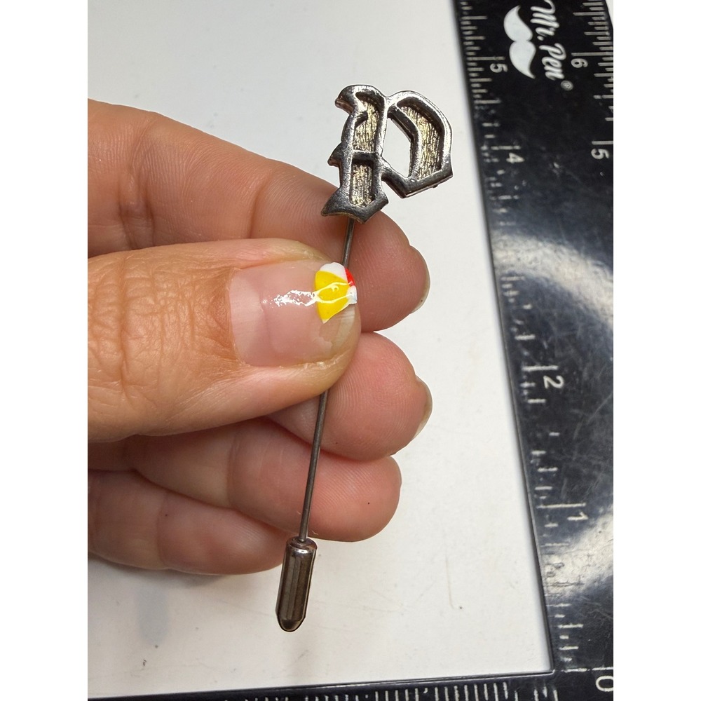Vintage Silver Tone Initial Letter P Old English Gothic Stick Pin Lapel Hat Pin